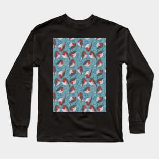 Robins-Christmas-blue-winter Long Sleeve T-Shirt